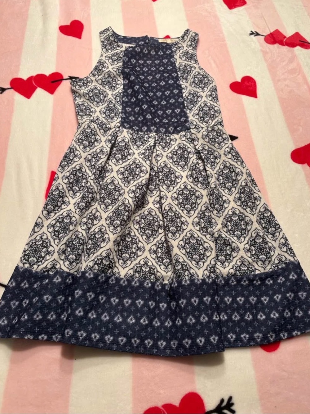Woman Navy & White Printed Summer Dress